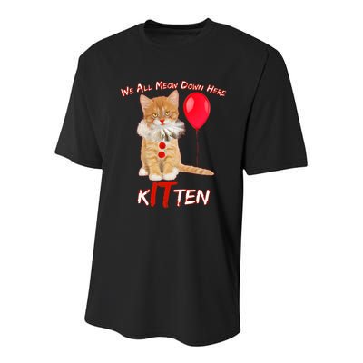 Scary We All Meow Down Here Clown Cat Kitten Youth Performance Sprint T-Shirt