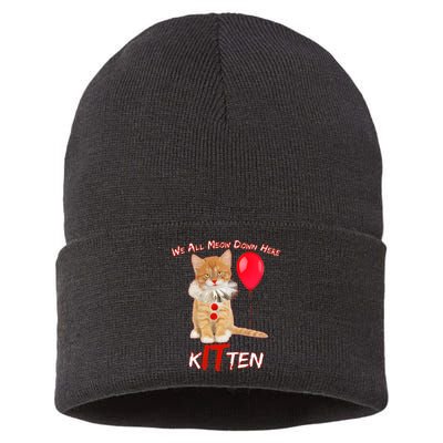Scary We All Meow Down Here Clown Cat Kitten Sustainable Knit Beanie