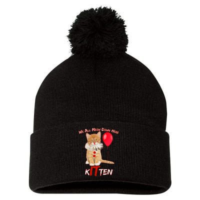 Scary We All Meow Down Here Clown Cat Kitten Pom Pom 12in Knit Beanie