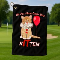 Scary We All Meow Down Here Clown Cat Kitten Golf Towel