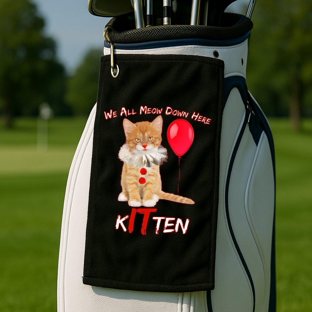 Scary We All Meow Down Here Clown Cat Kitten Golf Towel