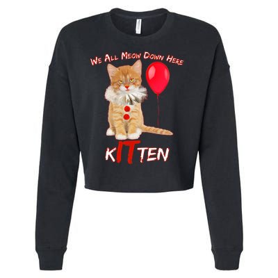 Scary We All Meow Down Here Clown Cat Kitten Cropped Pullover Crew