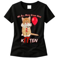 Scary We All Meow Down Here Clown Cat Kitten Womens T-Shirt