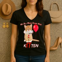 Scary We All Meow Down Here Clown Cat Kitten Women's V-Neck T-Shirt