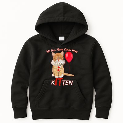 Scary We All Meow Down Here Clown Cat Kitten Kids Hoodie