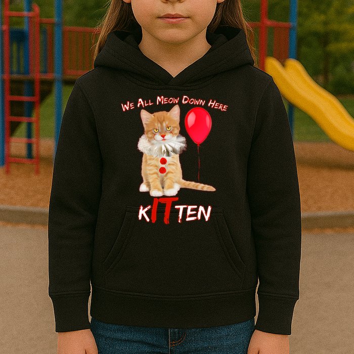 Scary We All Meow Down Here Clown Cat Kitten Kids Hoodie