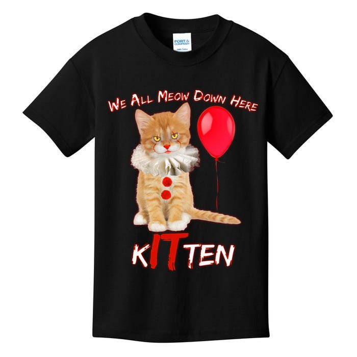 Scary We All Meow Down Here Clown Cat Kitten Kids T-Shirt