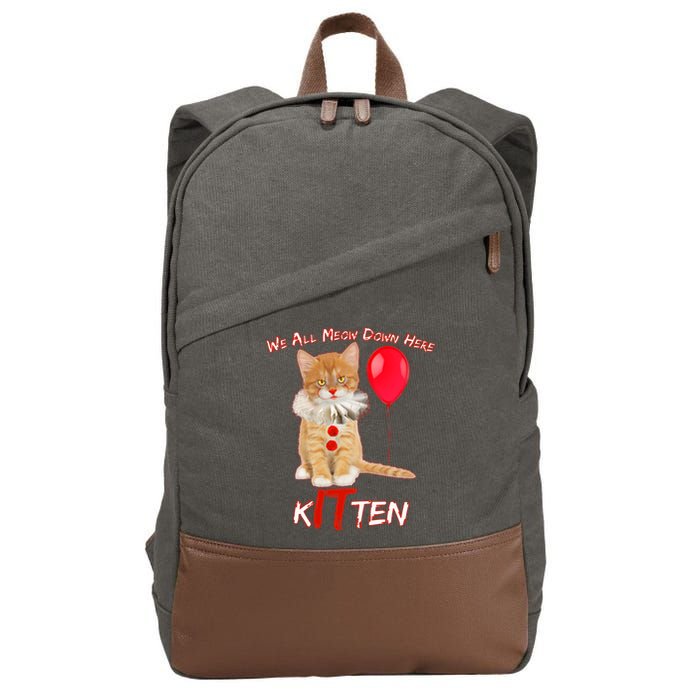 Scary We All Meow Down Here Clown Cat Kitten Cotton Canvas Backpack