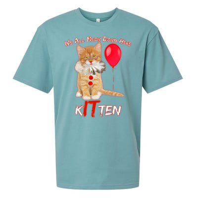 Scary We All Meow Down Here Clown Cat Kitten Sueded Cloud Jersey T-Shirt