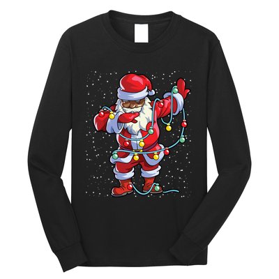 Santa Claus Black Christmas Afro African American Xmas Long Sleeve Shirt