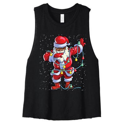 Santa Claus Black Christmas Afro African American Xmas Women's Racerback Cropped Tank