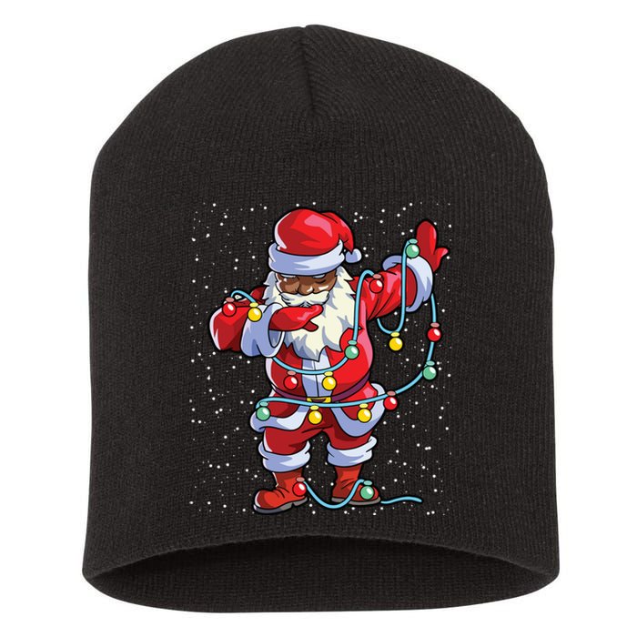 Santa Claus Black Christmas Afro African American Xmas Short Acrylic Beanie