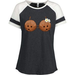 Summer Coconut Bra Halloween Costume Hawaii Aloha Beach Enza Ladies Jersey Colorblock Tee