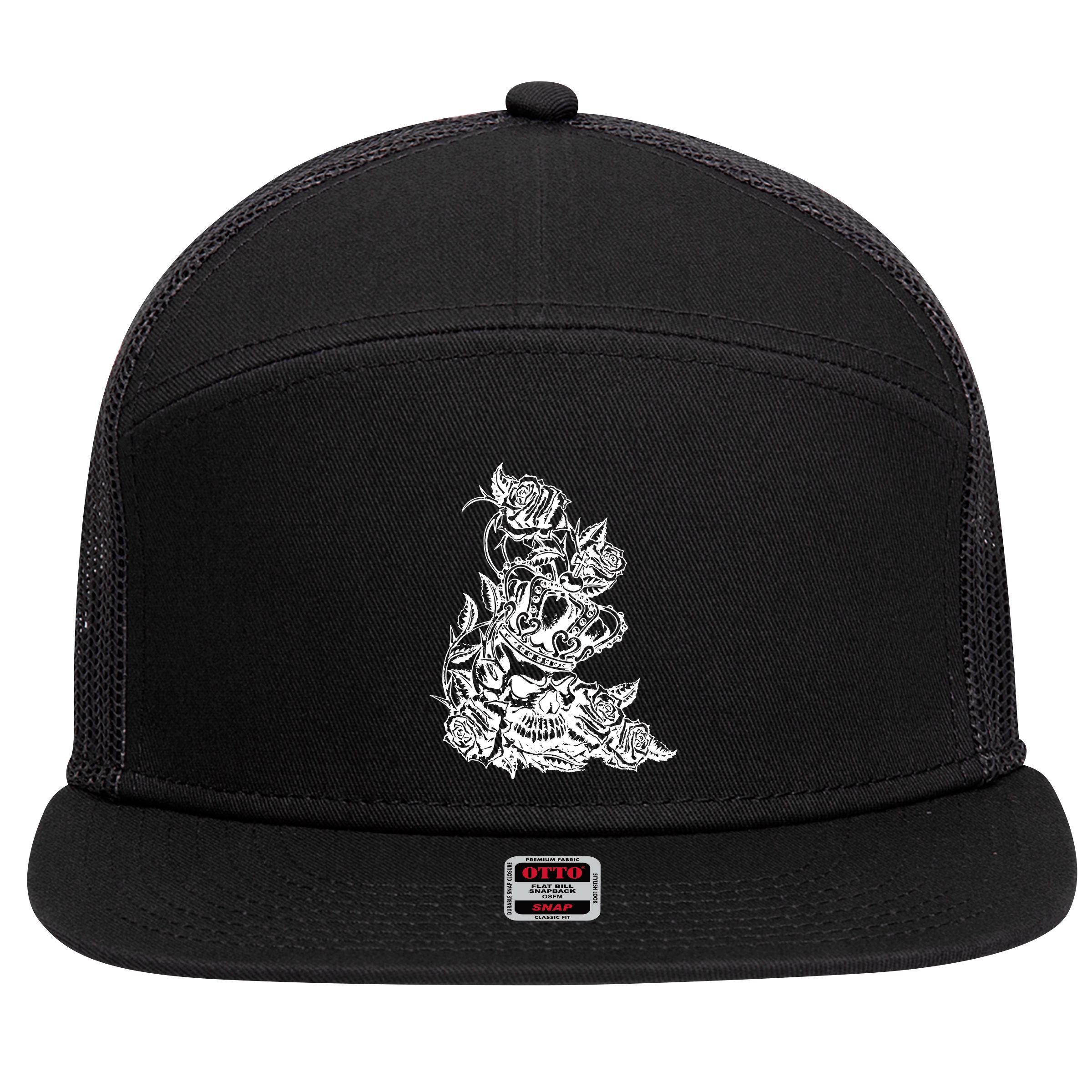 Skull Crown Biker Skull Gothic Heavy Metal 7 Panel Mesh Trucker Snapback Hat