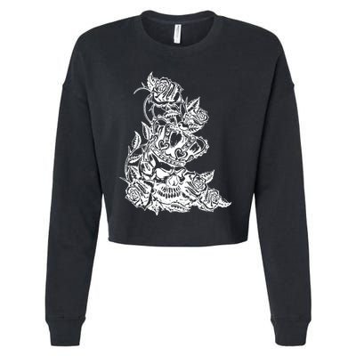 Skull Crown Biker Skull Gothic Heavy Metal Cropped Pullover Crew