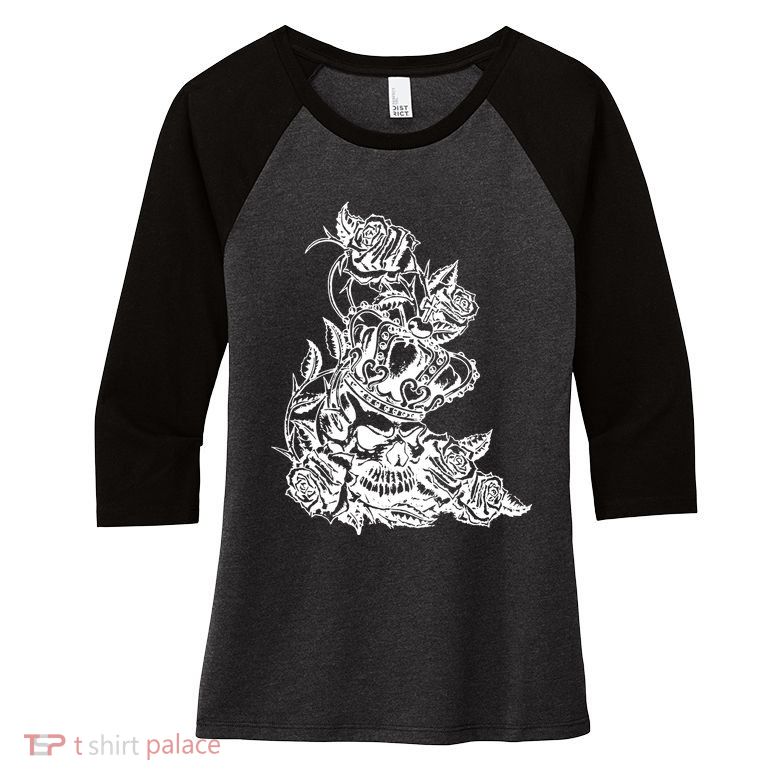 Skull Crown Biker Skull Gothic Heavy Metal Women's Tri-Blend 3/4-Sleeve Raglan Shirt
