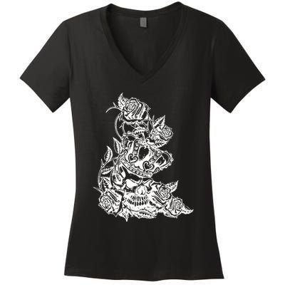 Skull Crown Biker Skull Gothic Heavy Metal Women's V-Neck T-Shirt