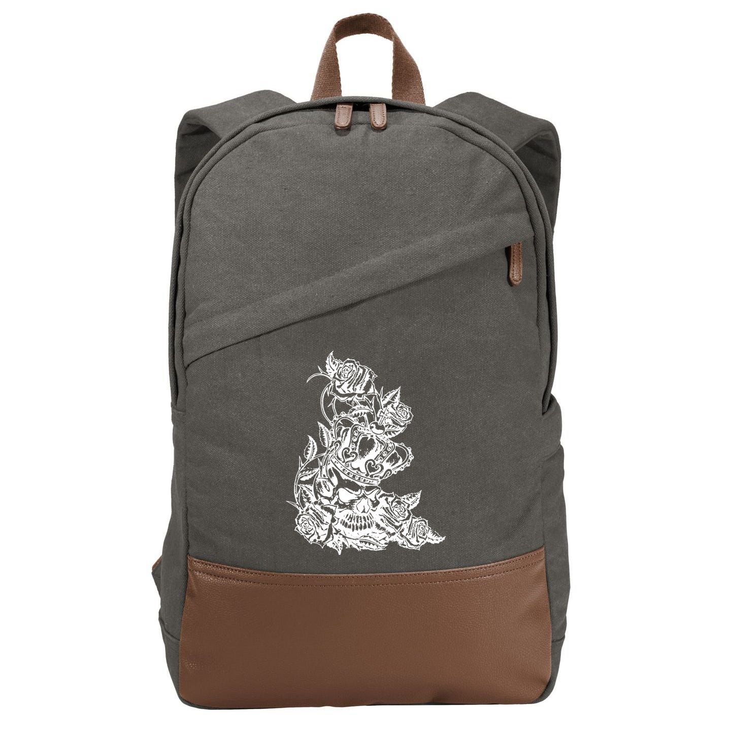 Skull Crown Biker Skull Gothic Heavy Metal Cotton Canvas Backpack