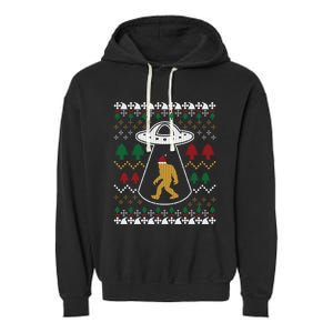 Santa Claus Bigfoot Ufo Sasquatch Ugly Christmas Sweater Garment-Dyed Fleece Hoodie