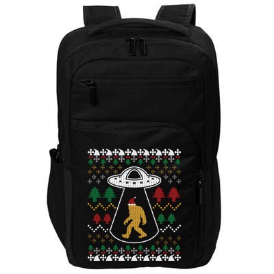 Santa Claus Bigfoot Ufo Sasquatch Ugly Christmas Sweater Impact Tech Backpack