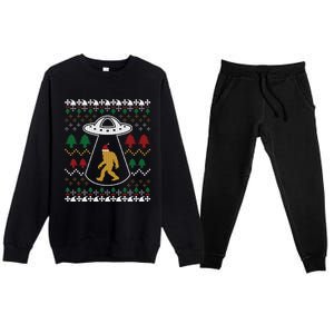 Santa Claus Bigfoot Ufo Sasquatch Ugly Christmas Sweater Premium Crewneck Sweatsuit Set