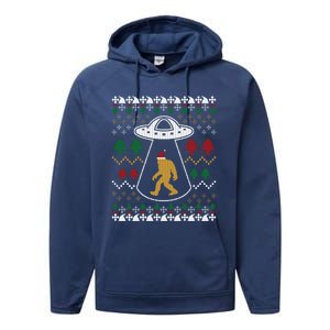 Santa Claus Bigfoot Ufo Sasquatch Ugly Christmas Sweater Performance Fleece Hoodie