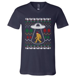 Santa Claus Bigfoot Ufo Sasquatch Ugly Christmas Sweater V-Neck T-Shirt