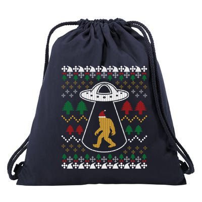 Santa Claus Bigfoot Ufo Sasquatch Ugly Christmas Sweater Drawstring Bag