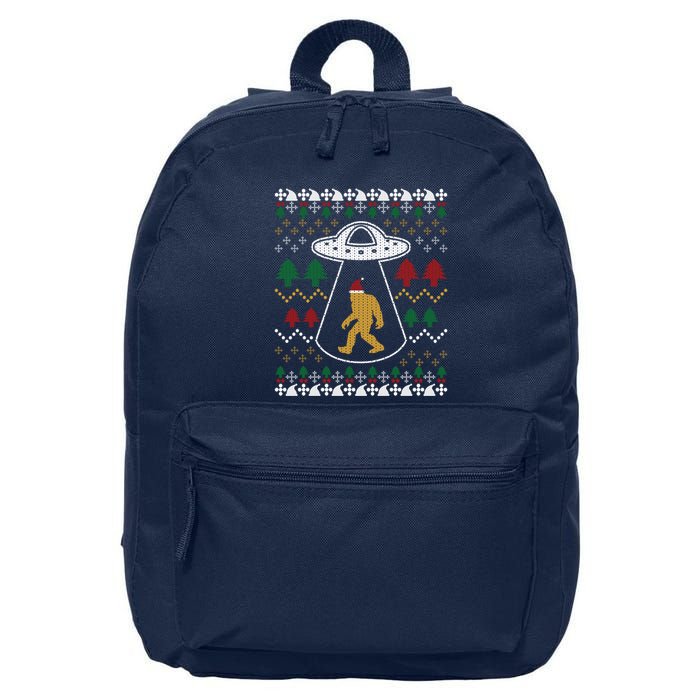 Santa Claus Bigfoot Ufo Sasquatch Ugly Christmas Sweater 16 in Basic Backpack