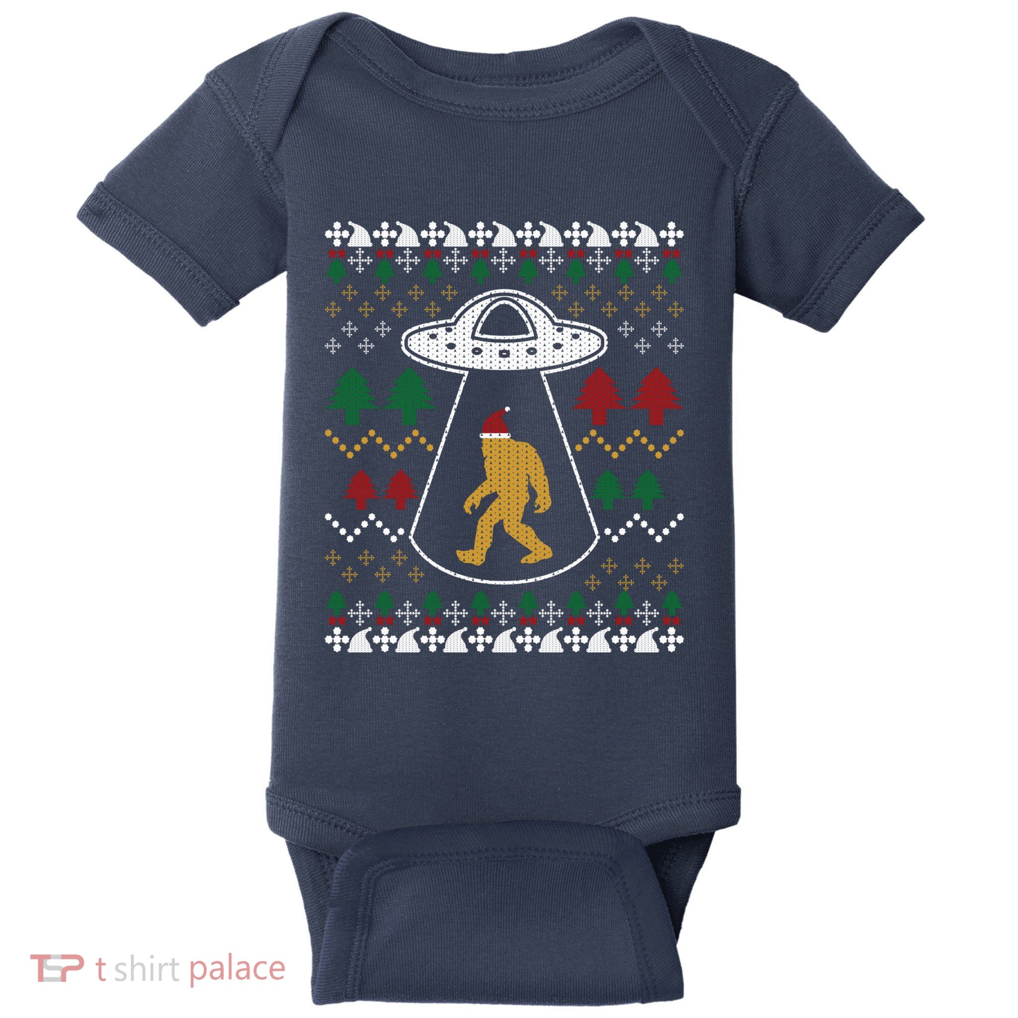 Santa Claus Bigfoot Ufo Sasquatch Ugly Christmas Sweater Baby Bodysuit