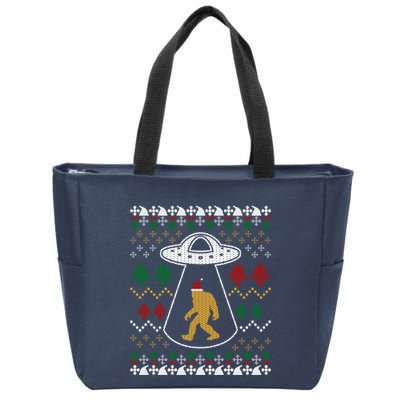 Santa Claus Bigfoot Ufo Sasquatch Ugly Christmas Sweater Zip Tote Bag