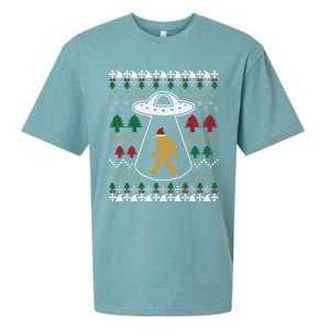 Santa Claus Bigfoot Ufo Sasquatch Ugly Christmas Sweater Sueded Cloud Jersey T-Shirt