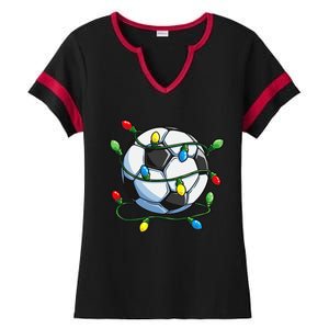 Soccer Christmas Ball Xmas Lights Funny Sport Ladies Halftime Notch Neck Tee