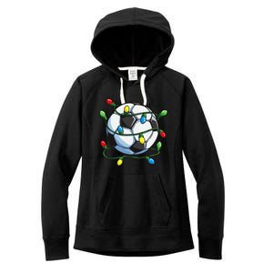 Soccer Christmas Ball Xmas Lights Funny Sport Women's Fleece Hoodie