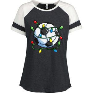 Soccer Christmas Ball Xmas Lights Funny Sport Enza Ladies Jersey Colorblock Tee