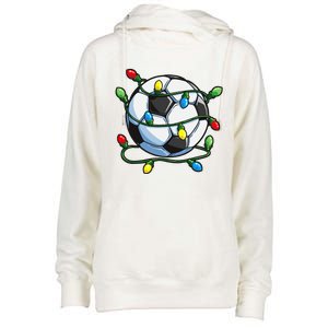 Soccer Christmas Ball Xmas Lights Funny Sport Womens Funnel Neck Pullover Hood