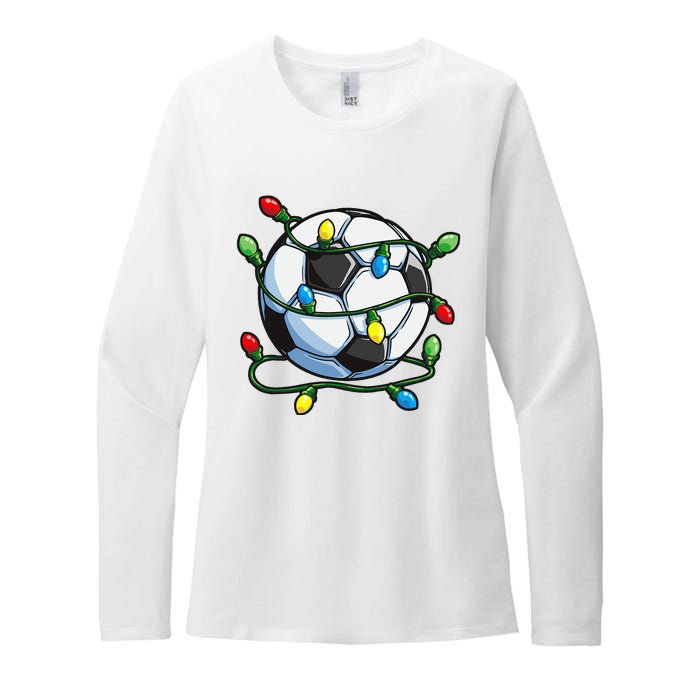 Soccer Christmas Ball Xmas Lights Funny Sport Womens CVC Long Sleeve Shirt