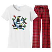 Soccer Christmas Ball Xmas Lights Funny Sport Women's Flannel Pajama Set