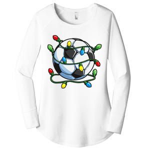 Soccer Christmas Ball Xmas Lights Funny Sport Women's Perfect Tri Tunic Long Sleeve Shirt