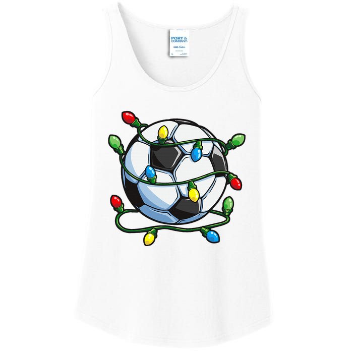 Soccer Christmas Ball Xmas Lights Funny Sport Ladies Essential Tank