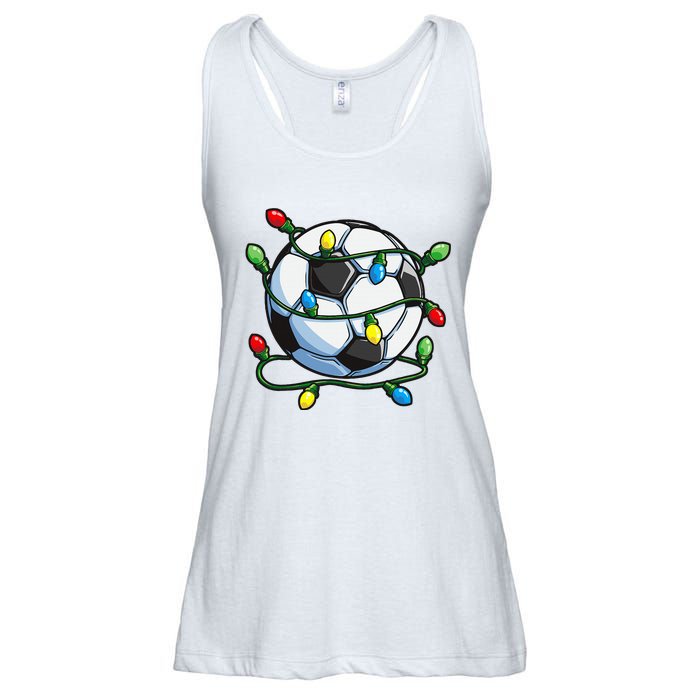 Soccer Christmas Ball Xmas Lights Funny Sport Ladies Essential Flowy Tank