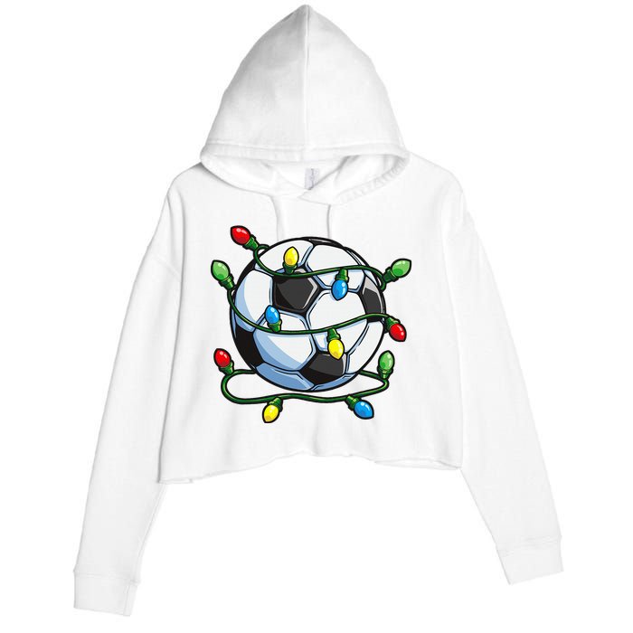 Soccer Christmas Ball Xmas Lights Funny Sport Crop Fleece Hoodie