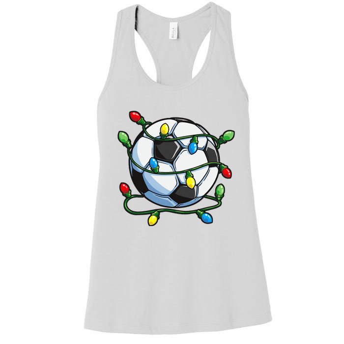 Soccer Christmas Ball Xmas Lights Funny Sport Women's Racerback Tank