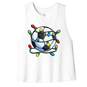 Soccer Christmas Ball Xmas Lights Funny Sport Women's Racerback Cropped Tank