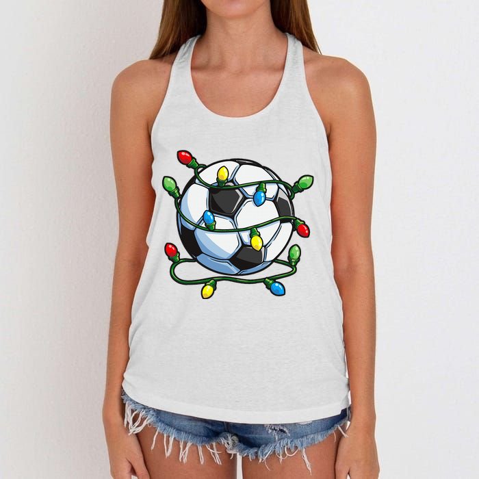 Soccer Christmas Ball Xmas Lights Funny Sport Women's Knotted Racerback Tank