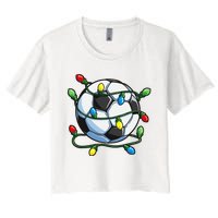 Soccer Christmas Ball Xmas Lights Funny Sport Women's Crop Top Tee