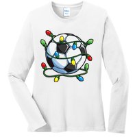 Soccer Christmas Ball Xmas Lights Funny Sport Ladies Long Sleeve Shirt