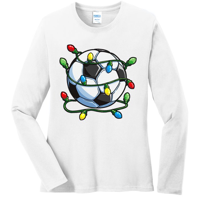 Soccer Christmas Ball Xmas Lights Funny Sport Ladies Long Sleeve Shirt