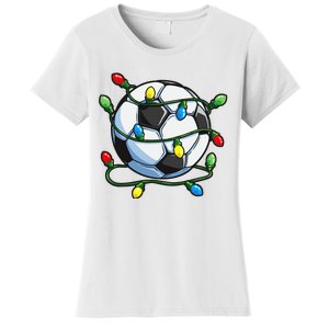 Soccer Christmas Ball Xmas Lights Funny Sport Women's T-Shirt