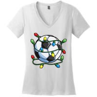 Soccer Christmas Ball Xmas Lights Funny Sport Women's V-Neck T-Shirt